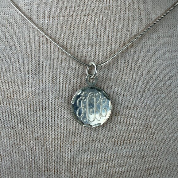 Sterling Silver Monogram Circle Pendant Snake Chain 17" - Picture 2 of 5